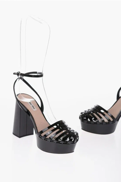 Miu Miu Patent Leather Sandals With Squared Heel 11 Cm In Black