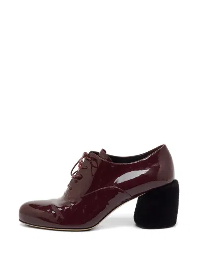 Pre-owned Miu Miu Patent Leather Shearling Oxfords In Red