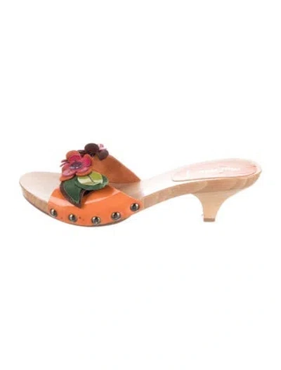 Pre-owned Miu Miu Patent Leather Slides In Orange