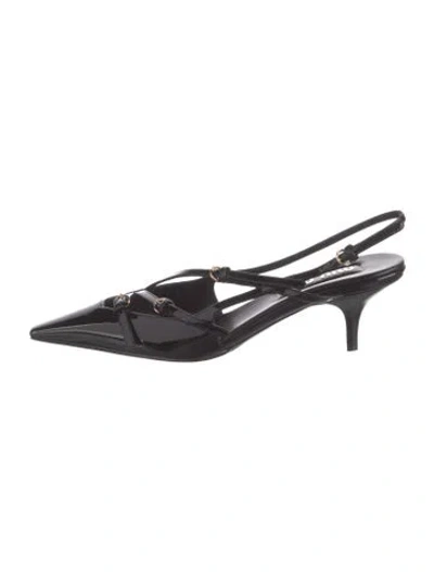 Pre-owned Miu Miu Patent Leather Slingback Flats In Black