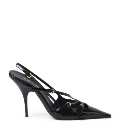 Miu Miu Patent Leather Slingbacks With Buckles In Black