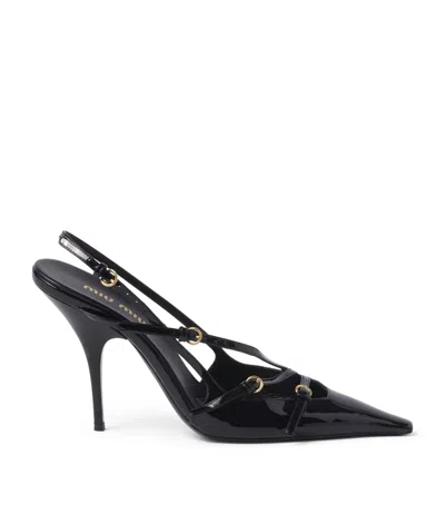 Miu Miu Patent Leather Slingbacks With Buckles In Black