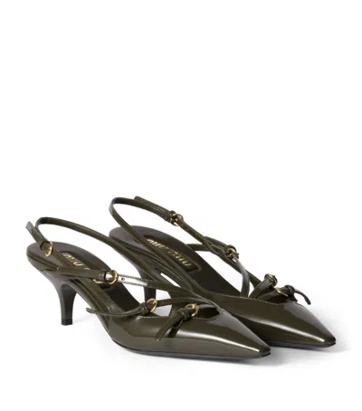 Miu Miu Patent Leather Slingback Pumps In Green