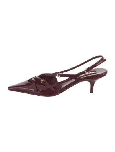 Pre-owned Miu Miu Patent Leather Slingback Pumps In Burgundy