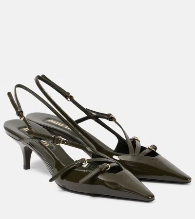 Miu Miu Patent Leather Slingback Pumps In Green