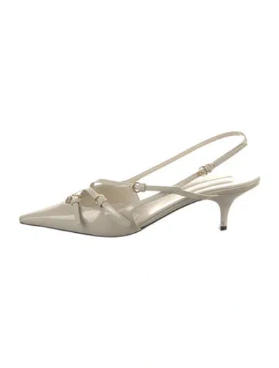 Pre-owned Miu Miu Patent Leather Slingback Pumps In Neutral