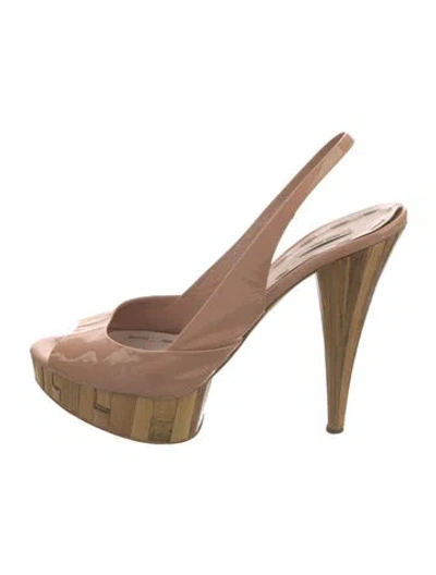 Pre-owned Miu Miu Patent Leather Slingback Pumps In Neutral