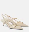 Miu Miu Patent Buckle-trio Slingback Pumps In Neutral