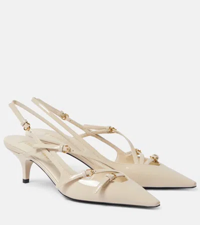 Miu Miu Patent Buckle-trio Slingback Pumps In Neutral