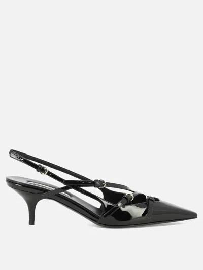 Miu Miu Patent Leather Slingback Pumps With Buckles In Black