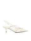 Miu Miu Patent Leather Slingback Pumps With Buckles In White