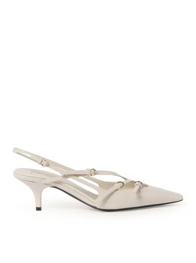 Miu Miu Patent Leather Slingback Pumps With Buckles In White