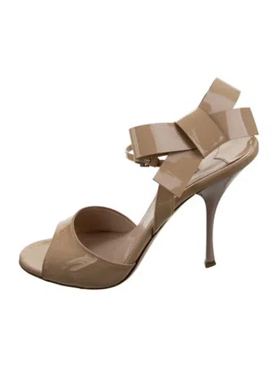 Pre-owned Miu Miu Patent Leather Slingback Sandals In Black
