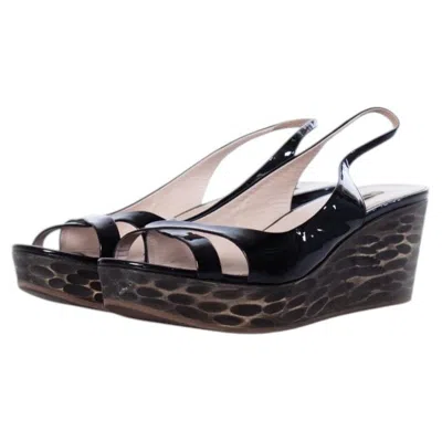 Pre-owned Miu Miu , Patent Leather Slingback Sandals In Black