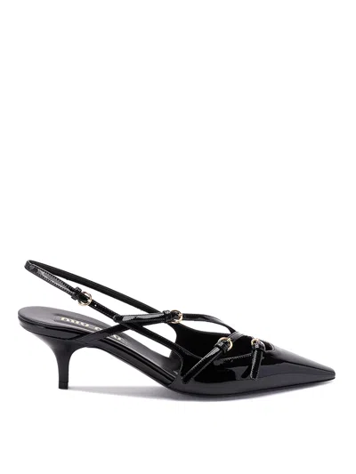 Miu Miu Leather Strappy Sling Back Kitten Pumps In Black