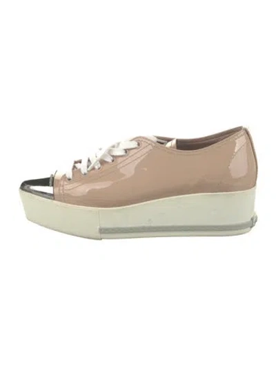 Pre-owned Miu Miu Patent Leather Sneakers In Neutral