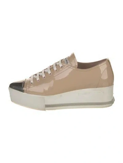 Pre-owned Miu Miu Patent Leather Sneakers In Neutrals