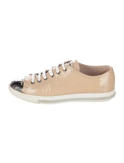 Pre-owned Miu Miu Patent Leather Sneakers In Neutrals