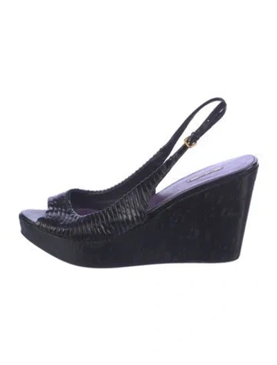 Pre-owned Miu Miu Patent Leather Striped Slingback Sandals In Blue