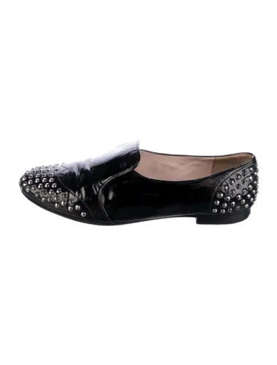 Pre-owned Miu Miu Patent Leather Studded Accents Flats In Black