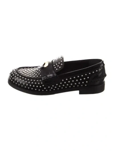 Pre-owned Miu Miu Patent Leather Studded Accents Loafers In Black