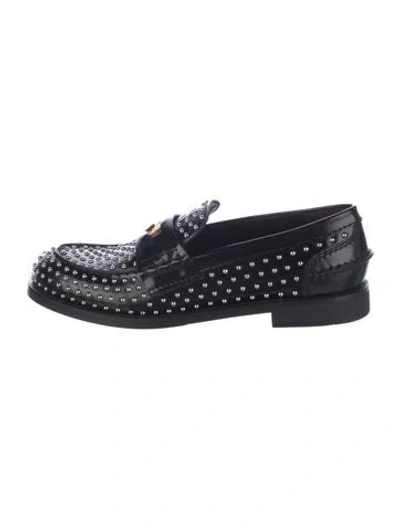 Pre-owned Miu Miu Patent Leather Studded Accents Loafers In Black