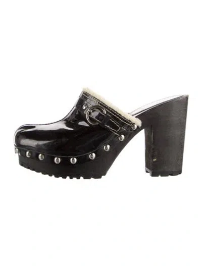 Pre-owned Miu Miu Patent Leather Studded Accents Mules In Black