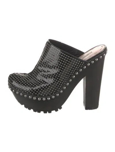 Pre-owned Miu Miu Patent Leather Studded Accents Mules In Black