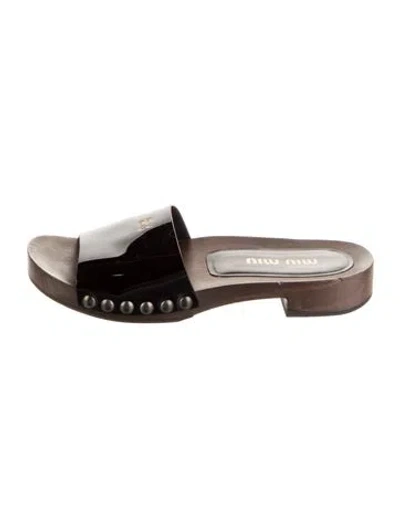Pre-owned Miu Miu Patent Leather Studded Accents Slides In Black