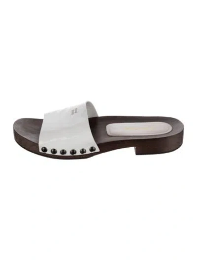 Pre-owned Miu Miu Patent Leather Studded Accents Slides In Brown