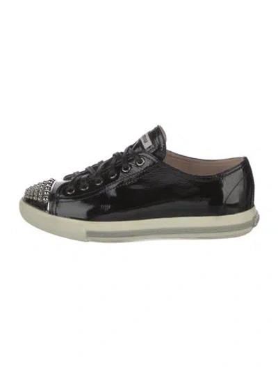 Pre-owned Miu Miu Patent Leather Studded Accents Sneakers In Black