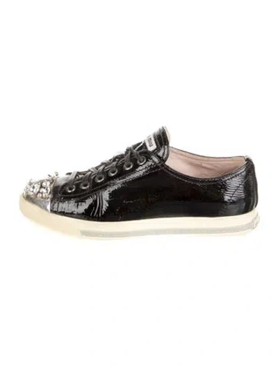 Pre-owned Miu Miu Patent Leather Studded Accents Sneakers In Black