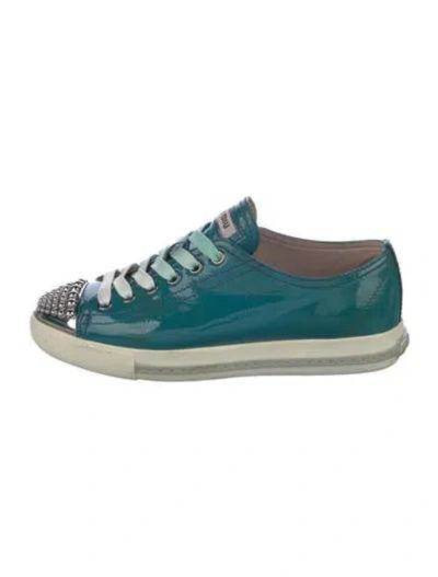 Pre-owned Miu Miu Patent Leather Studded Accents Sneakers In Blue