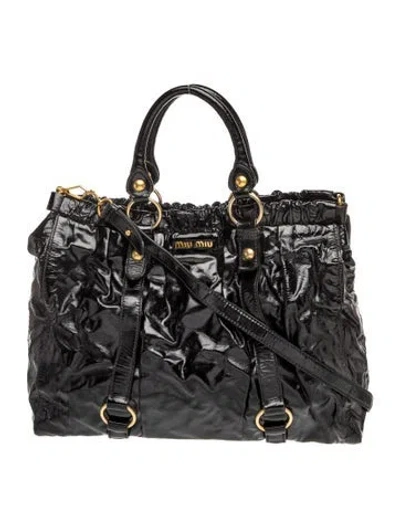 Pre-owned Miu Miu Patent Leather Top Handle Bag In Black