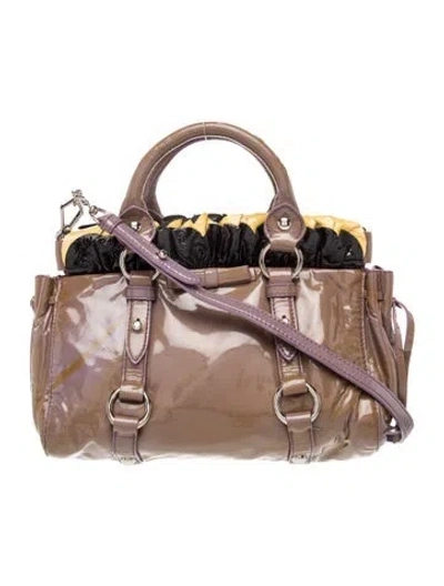 Pre-owned Miu Miu Patent Leather Top Handle Bag In Neutral