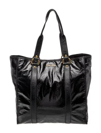 Pre-owned Miu Miu Patent Leather Tote In Black