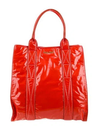 Pre-owned Miu Miu Patent Leather Tote In Red