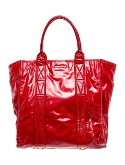 Pre-owned Miu Miu Patent Leather Tote In Red