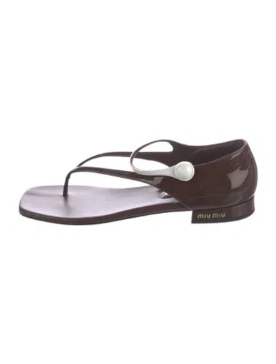 Pre-owned Miu Miu Patent Leather T-strap Sandals In Brown