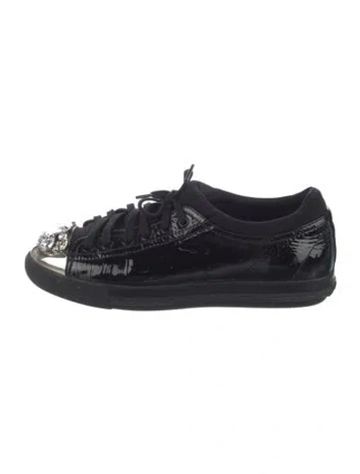 Pre-owned Miu Miu Patent Leather Whipstitch Trim Sneakers In Black