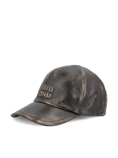 Miu Miu Patterned Baseball Cap In Black
