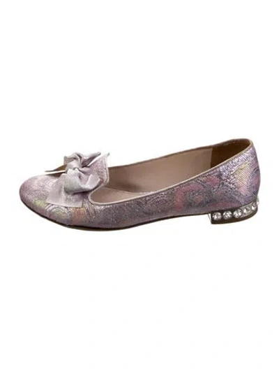Pre-owned Miu Miu Patterned Bow Accents Loafers In Purple