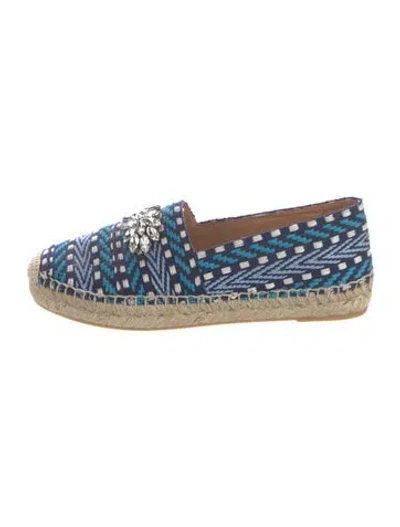 Pre-owned Miu Miu Patterned Crystal Embellishments Espadrilles In Blue
