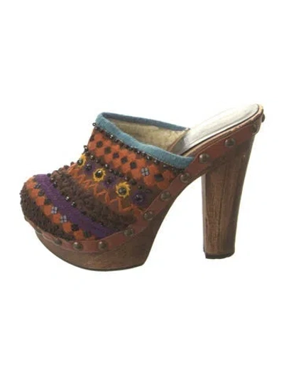 Pre-owned Miu Miu Patterned Crystal Embellishments Mules