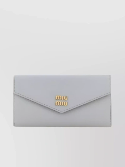 Miu Miu Pebble Leather Fold-over Wallet With Grained Texture In Grey