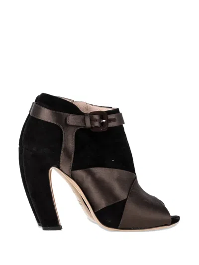 Pre-owned Miu Miu Peep-toe Buckle Ankle Boots In Black