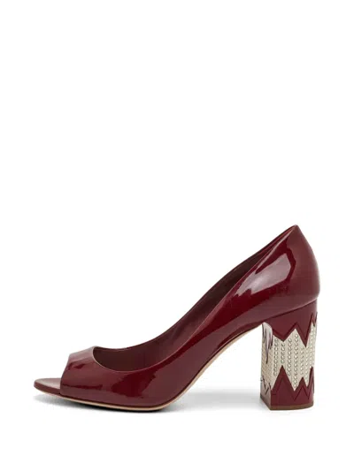 Pre-owned Miu Miu Peep-toe Crystal-embellished Pumps In Red