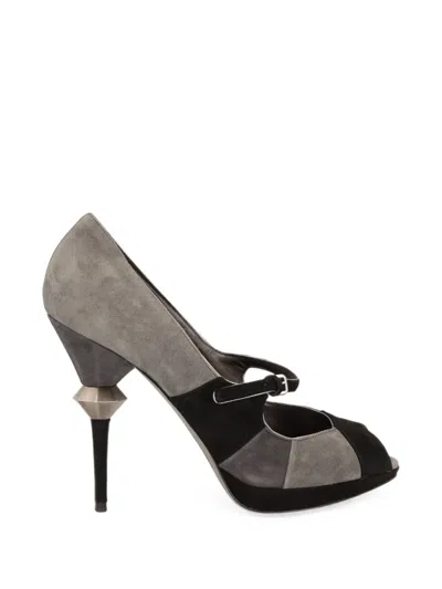 Pre-owned Miu Miu Peep-toe Suede Pumps In Grey