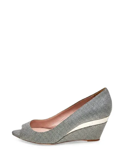 Pre-owned Miu Miu Peep-toe Wedge Pumps In Gray