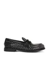 Miu Miu Studded Brushed Leather Penny Loafers In Nero